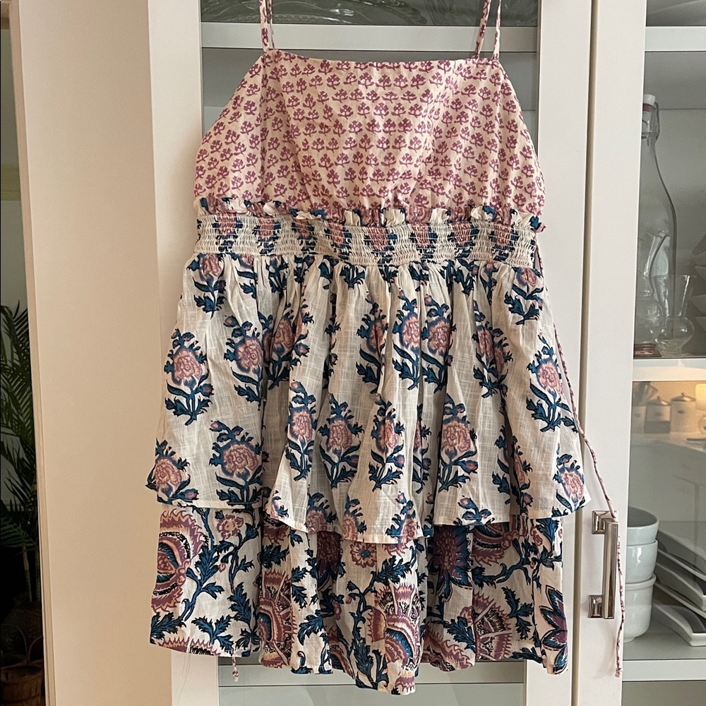 NWT Celandine/Anthropologie Floral Tiered Smocked Dress in Blue & Dusty Pink